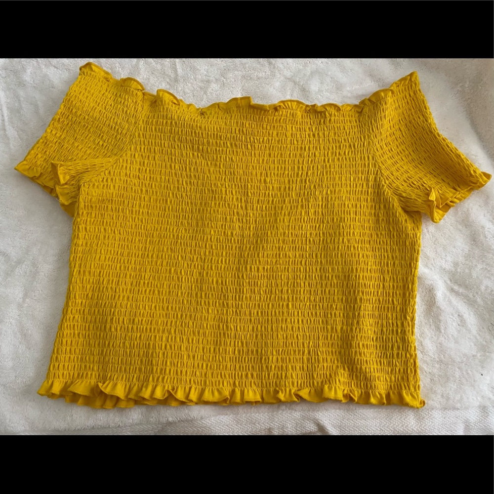 H&M Yellow Smocked off the Shoulder Top